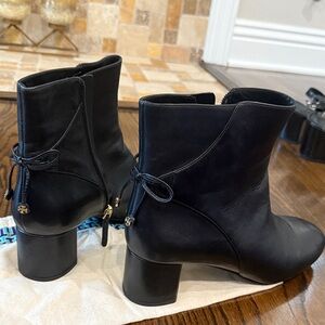 Tory Burch Black Leather Ankle Booties with Back Tie